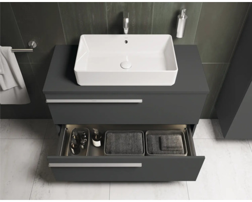 Badezimmer Waschtischunterschrank mit offenem Schubfach und Aufsatzwaschbecken