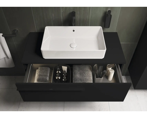 Waschtisch mit Schublade, Waschbecken und Badaccessoires