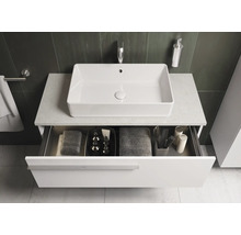 Modernes Badezimmer mit Aufsatzwaschbecken, Waschtischunterschrank mit Auszug