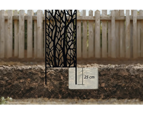 Sichtschutzelement mit Baummuster und 25 Zentimeter Erdungstiefe