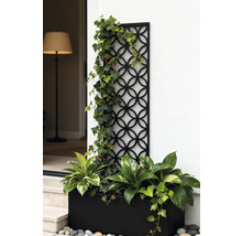 Dekorative Gartenszene mit Rankgitter, Pflanzen und Pflanzgefäß für den Außenbereich