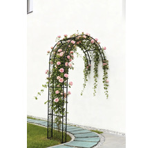 Rosenbogen aus Metall mit Kletterrosen im Garten