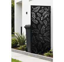 Mülltonnenbox mit Blätterdesign neben einer Mülltonne