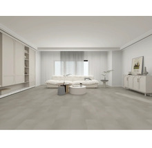 Wohnzimmer mit Sofa, Schränken und Bodenbelag