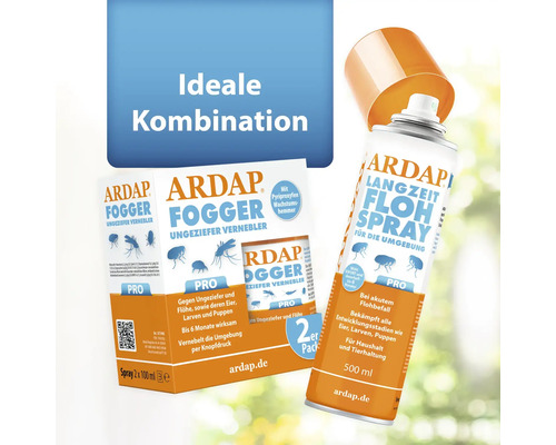 Ardap Kombipackung mit Fogger und Langzeit Flohspray für die Umgebung.