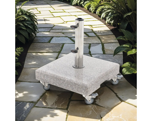 Quadratischer Sonnenschirmständer aus Granit mit Rollen
