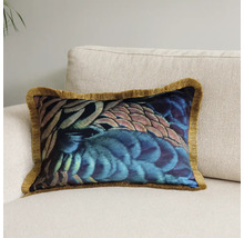 Dekokissen mit Federmuster und Fransen auf einer Couch