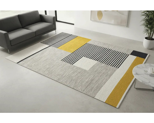 Teppich mit geometrischem Muster in einem Wohnzimmer