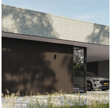 Modernes Haus mit Fassade, Garage und Elektroauto