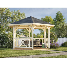 Holzpavillon mit Dach in Gartenlandschaft