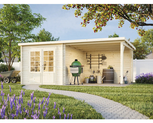 Gartenhaus Palmako Ella inkl. Schleppdach 542 x 300 cm Garten mit Holzgartenhaus, Grill und Gartengeräten