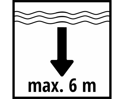 Symbol für die maximale Tauchtiefe von 6 Metern