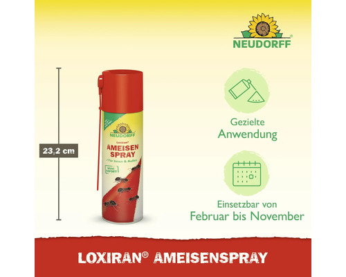 Loxiran Ameisenspray mit einer Höhe von 23,2 cm zur gezielten Anwendung von Februar bis November.