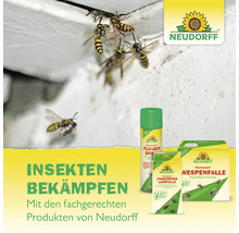 Neudorff Produkte zur Insektenbekämpfung mit Wespen im Anflug.