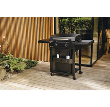 Gasgrill mit zwei Brennern und Seitenablagen auf einer Terrasse