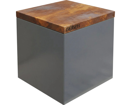 Geiger Hocker mit rostfarbener Sitzfläche und grauem Korpus