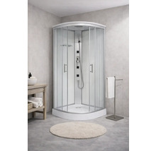 Freistehende Duschkabine mit Glastüren in einem Badezimmer