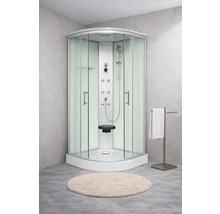 Komplette Duschkabine mit Sitz, Handbrause und Massagedüsen im Badezimmer