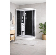 Komplette Duschkabine mit schwarzer Rückwand im Badezimmer