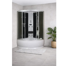 Komplette Duschkabine mit transparenten Glastüren und integrierter Dusche in einem modernen Badezimmer