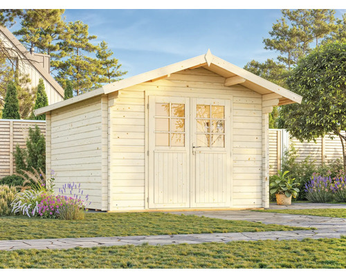 Gartenschuppen aus Holz mit Doppeltür im Außenbereich