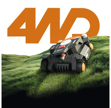 Mähroboter mit Allradantrieb auf einer Rasenfläche