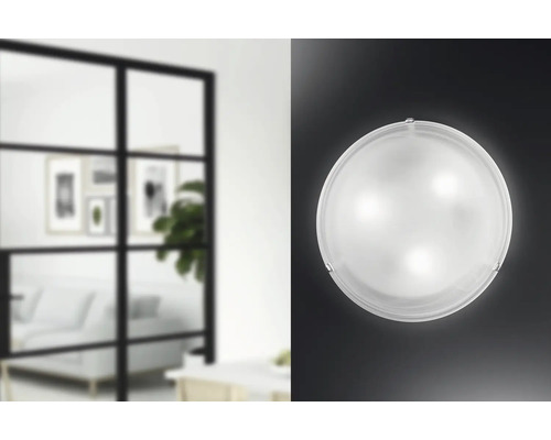 Runde Deckenleuchte aus Glas mit Metallhalterung