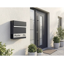 Moderne Hausfassade mit Briefkasten, Haustür und Pflanzen