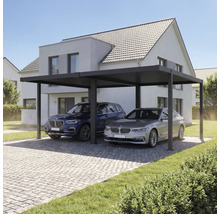 Carport mit zwei Autos vor einem Haus