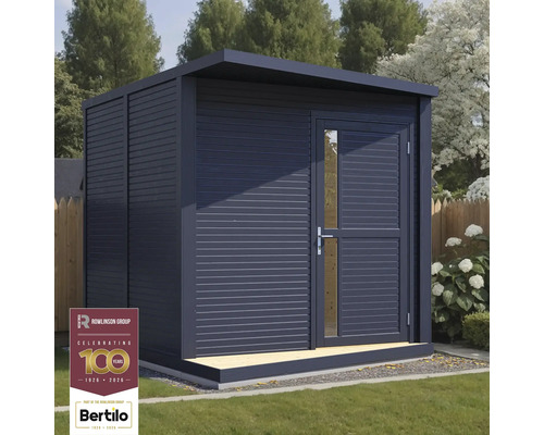 Gartenhaus Bertilo Design Concept mit Fußboden 241 x 297 cm anthrazit Modernes Gartenhaus mit Flachdach und einer Tür mit Fenstereinsatz.