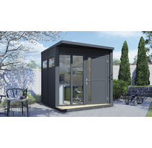 Modernes Gartenhaus mit Büromöbeln und Glastüren