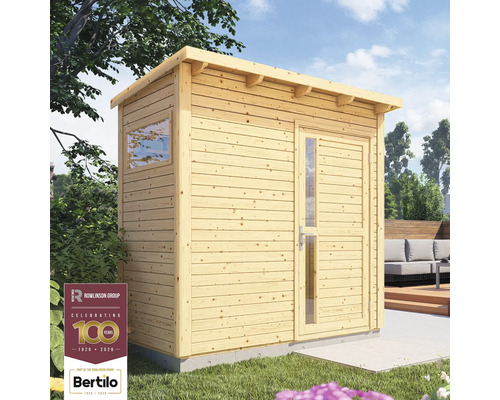 Holzgartenhaus mit Fenster und Tür im Außenbereich