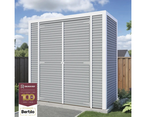Gartenhaus Bertilo Cubico 1 Fineline 208 x 111 cm hellgrau Gartenschrank mit Doppeltür und horizontaler Holzstruktur