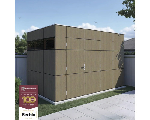 Gartenhaus mit Fenster und Doppeltür in einer Gartenanlage