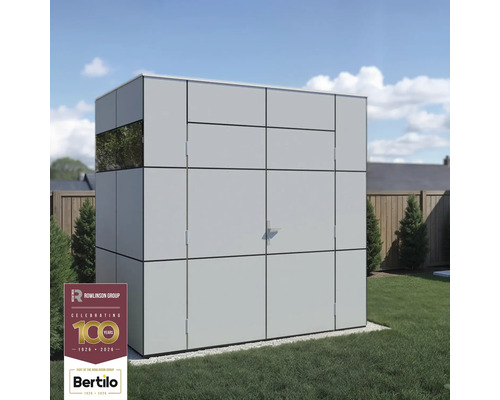 Gartenhaus Bertilo Trespa HPL Design Mini 231 x 165 cm hellgrau Modernes Gartenhaus mit Fenster und Doppeltür