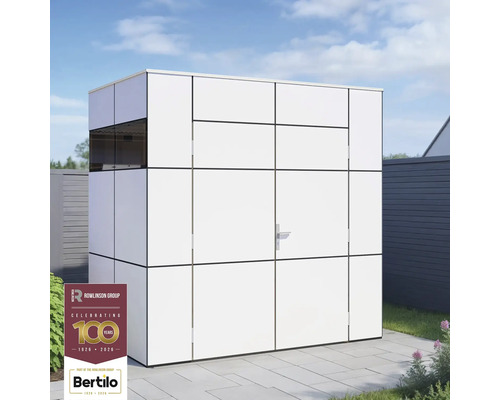 Gartenhaus Bertilo Trespa HPL Design Mini 231 x 165 cm weiß Weißer Geräteschuppen mit Tür im Garten
