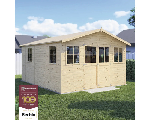 Gartenschuppen aus Holz mit Fenstern und Doppeltür