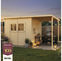 Gartenhaus mit Überdachung und Grillplatz im Garten