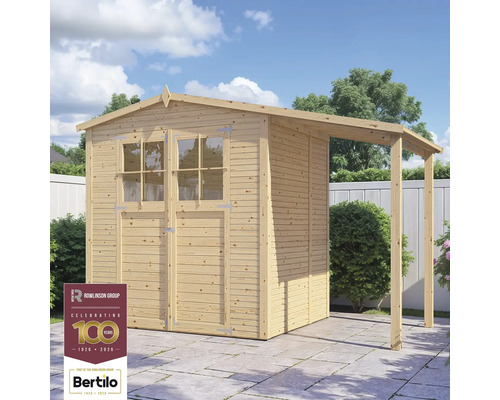 Gartenhaus Bertilo Fineline 2 inkl. Schleppdach 344 x 169 cm natur Holzgartenhaus mit Anbau und Doppeltür