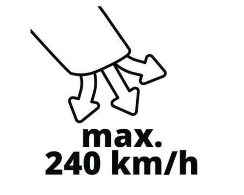 Maximale Luftgeschwindigkeit von 240 Kilometer pro Stunde.