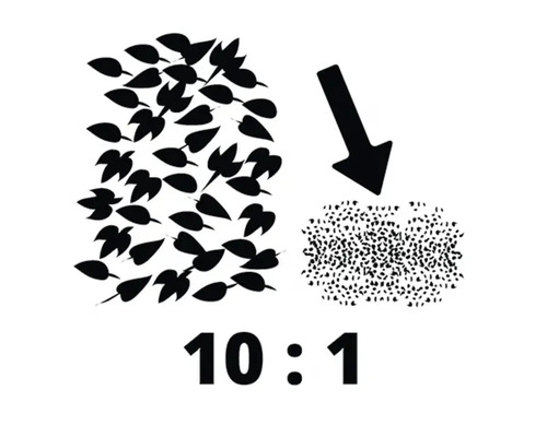 Kompostierungsverhältnis 10:1 mit Blättern und Pfeil