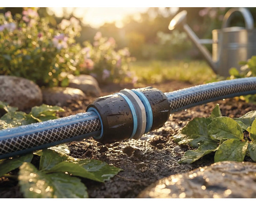 Gartenschlauch mit Verbinder im Garten