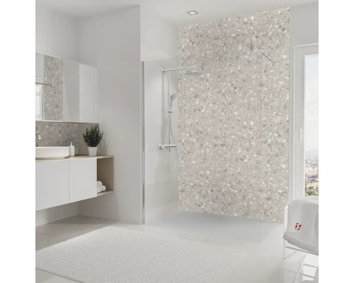 Modernes Badezimmer mit ebenerdiger Dusche, Waschtisch und Spiegel