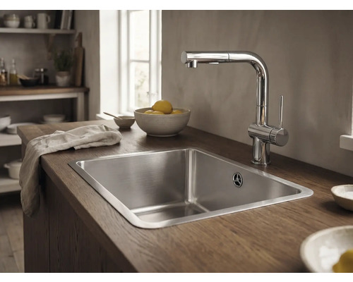 Spültisch mit Armatur in einer hellen Küche