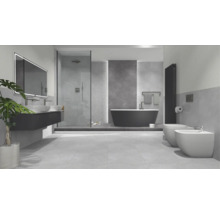 Badezimmer mit Dusche, Badewanne, Waschtisch, Spiegel, Toilette und Bidet