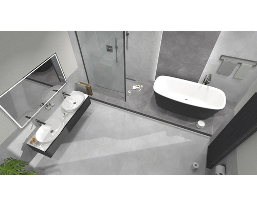 Helles Badezimmer mit Doppelwaschtisch, Badewanne und Dusche