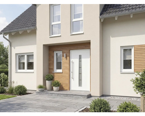 Hausfassade mit Haustür und Fenstern