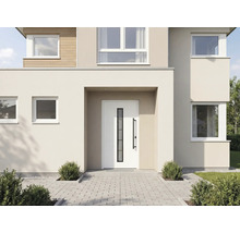 Modernes Haus mit Eingangstür und gepflastertem Weg