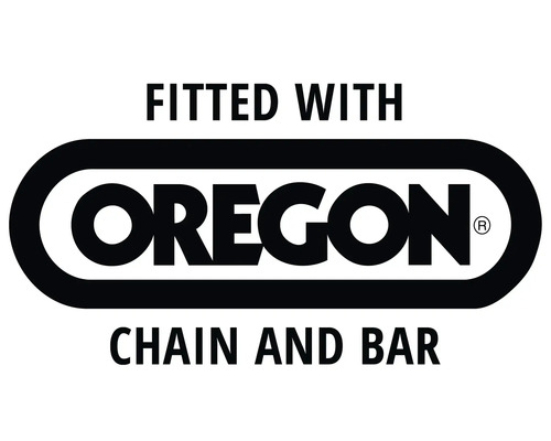 Ausgestattet mit Oregon Kette und Schwert