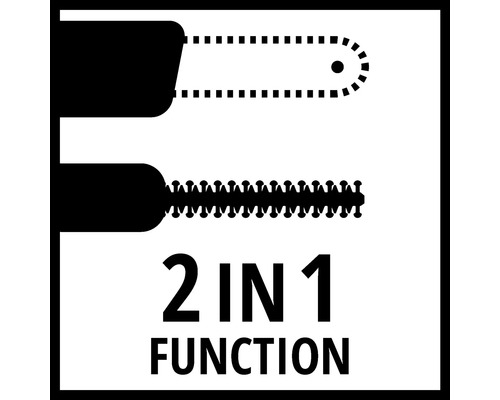 Symbol für 2-in-1 Funktion: Kettensäge und Heckenschere